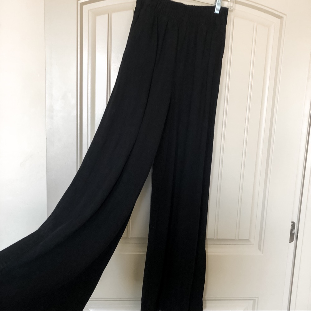 Wide-Leg Linen Blend Slit Leg Trousers | XS